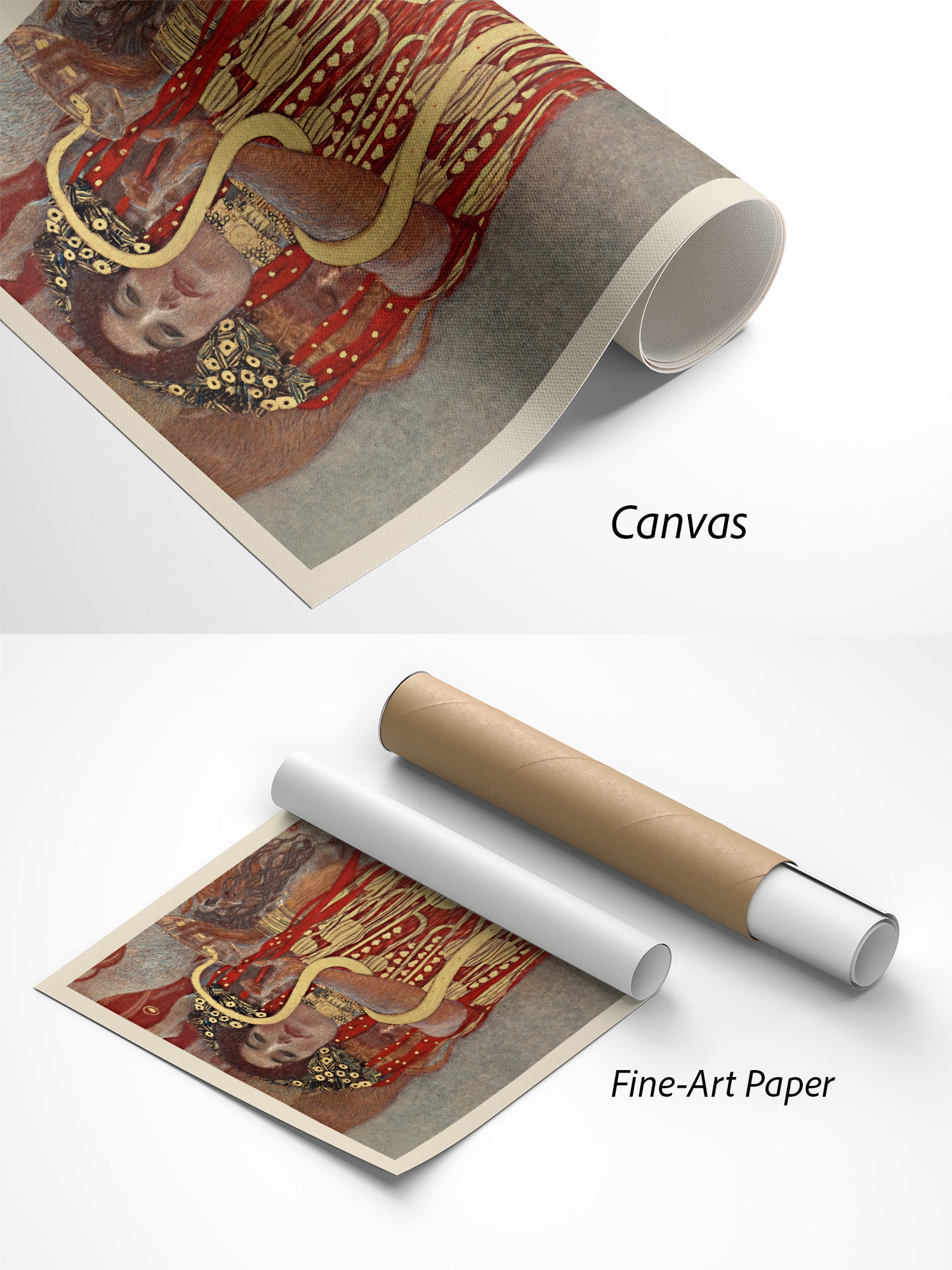 Gustav Klimt Hygieia Kunstdruck auf Canvas und Fine-Art-Papier im Materialvergleich
