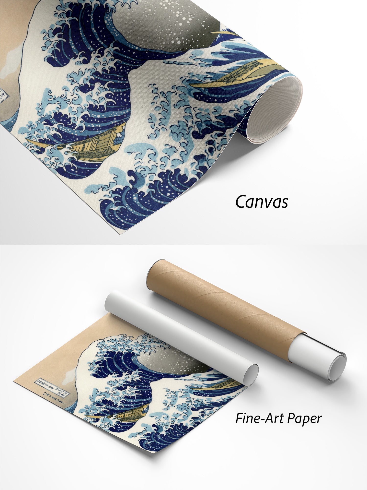 Hokusai Die große Welle vor Kanagawa Poster auf Canvas und Fine-Art-Papier im Materialvergleich