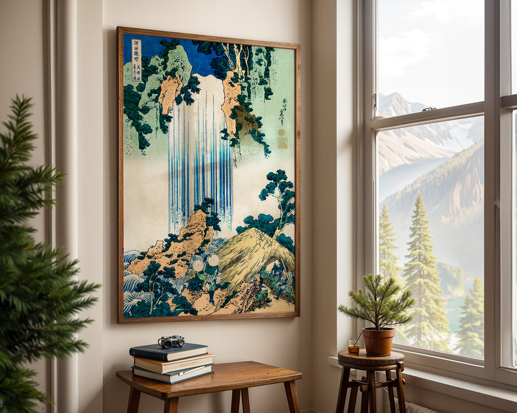 Japanisches Wasserfall Poster gerahmt im Wohnzimmer