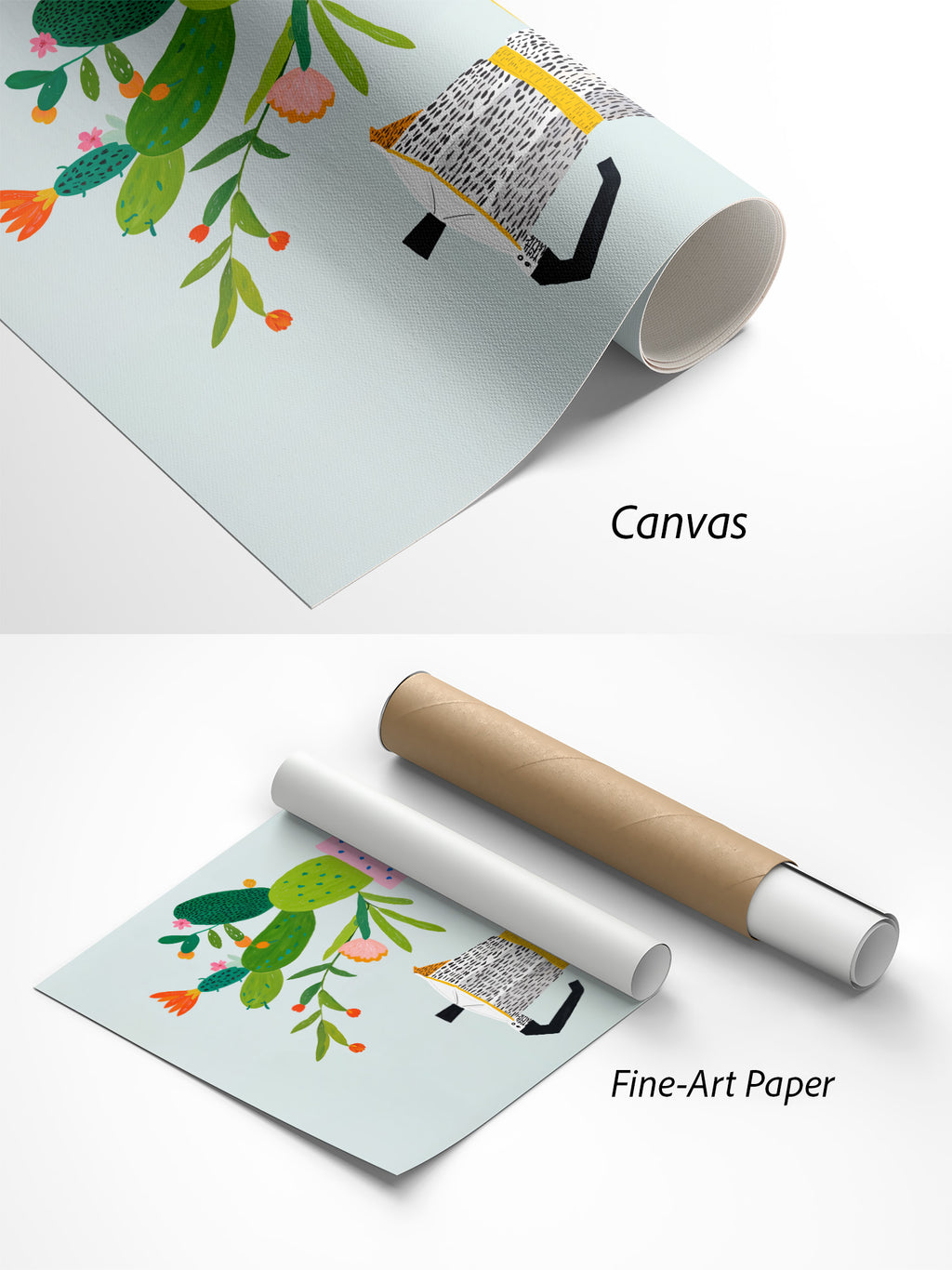 Kaffee & Kaktus Poster auf Canvas und Fine-Art-Papier im Materialvergleich