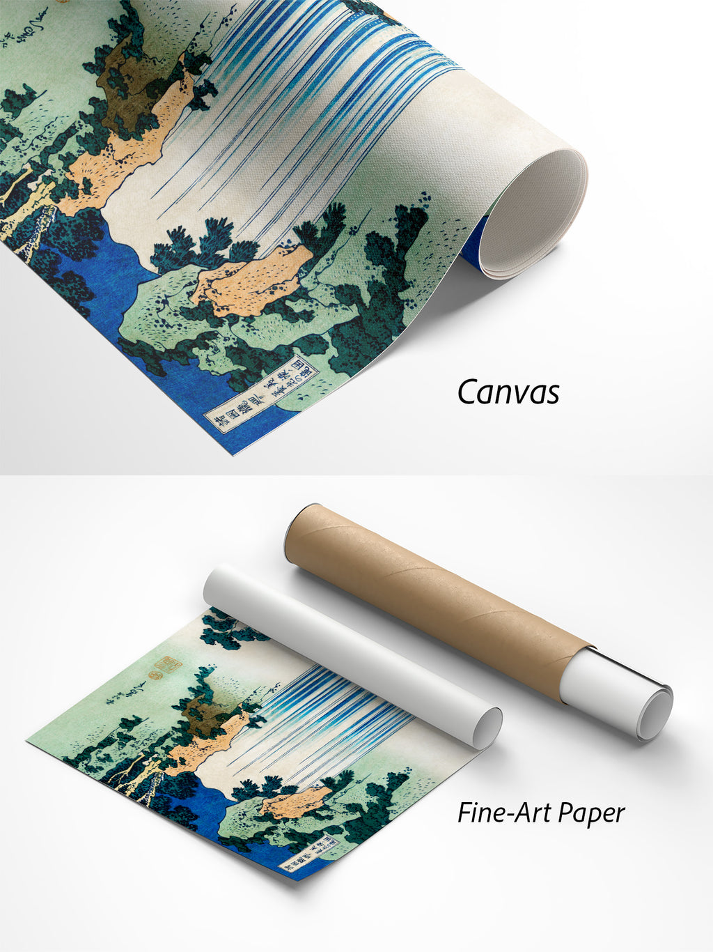 Katsushika Hokusai Yoro-Wasserfall in der Provinz Mino Kunstdruck auf Canvas und Fine-Art-Papier im Materialvergleich