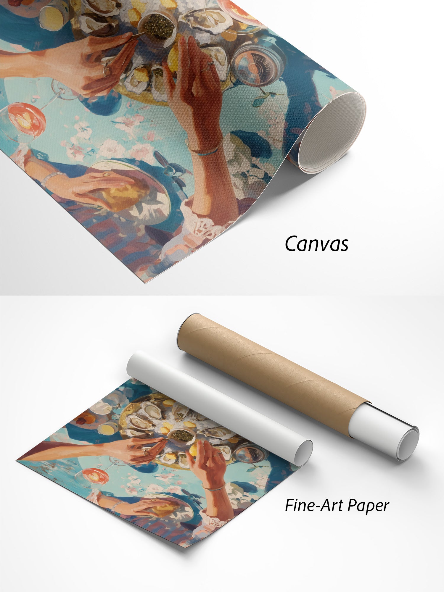 Kaviar & Auster Küchen Poster auf Canvas und Fine-Art-Papier im Materialvergleich
