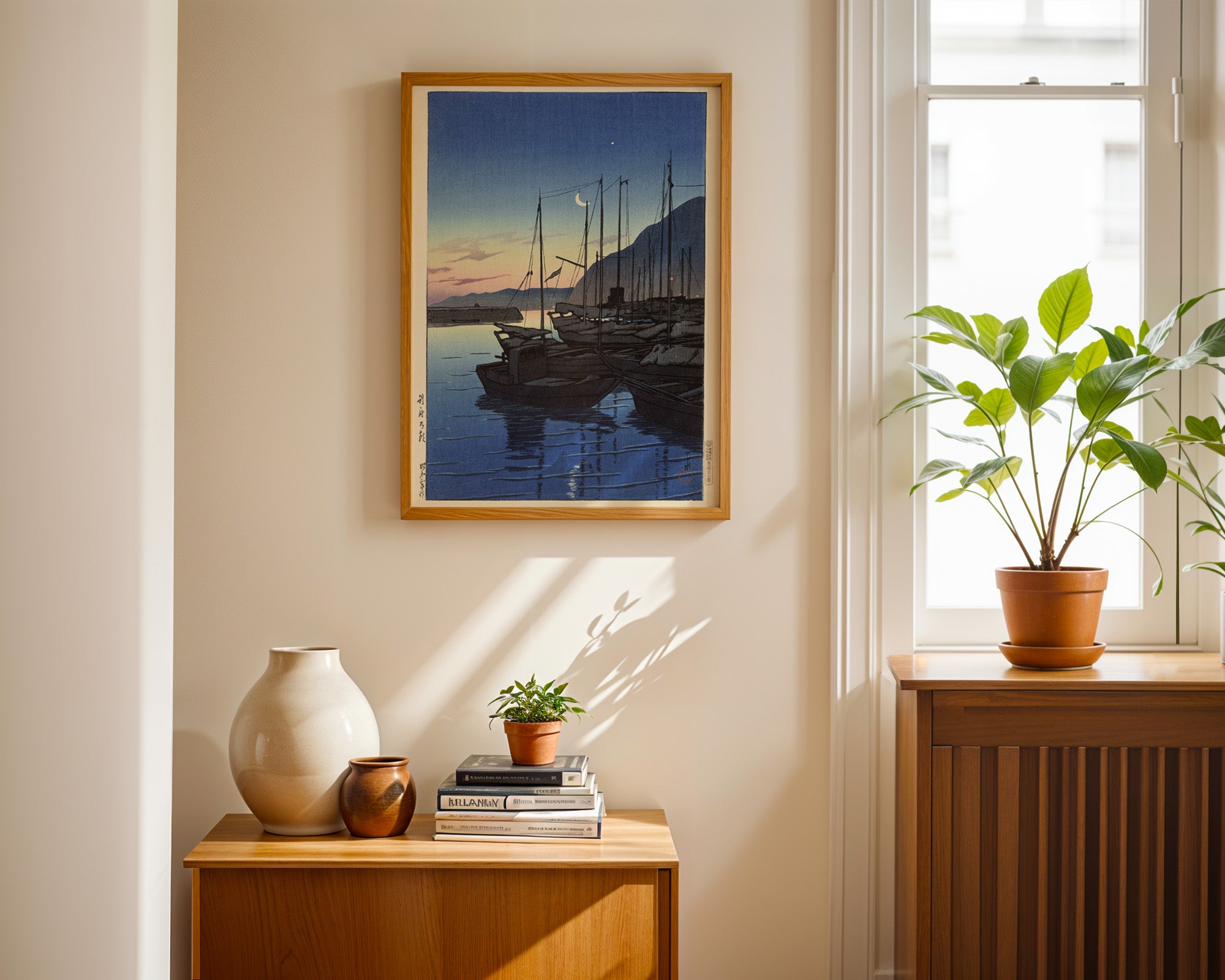 Japanisches Hafen Poster gerahmt im Wohnzimmer