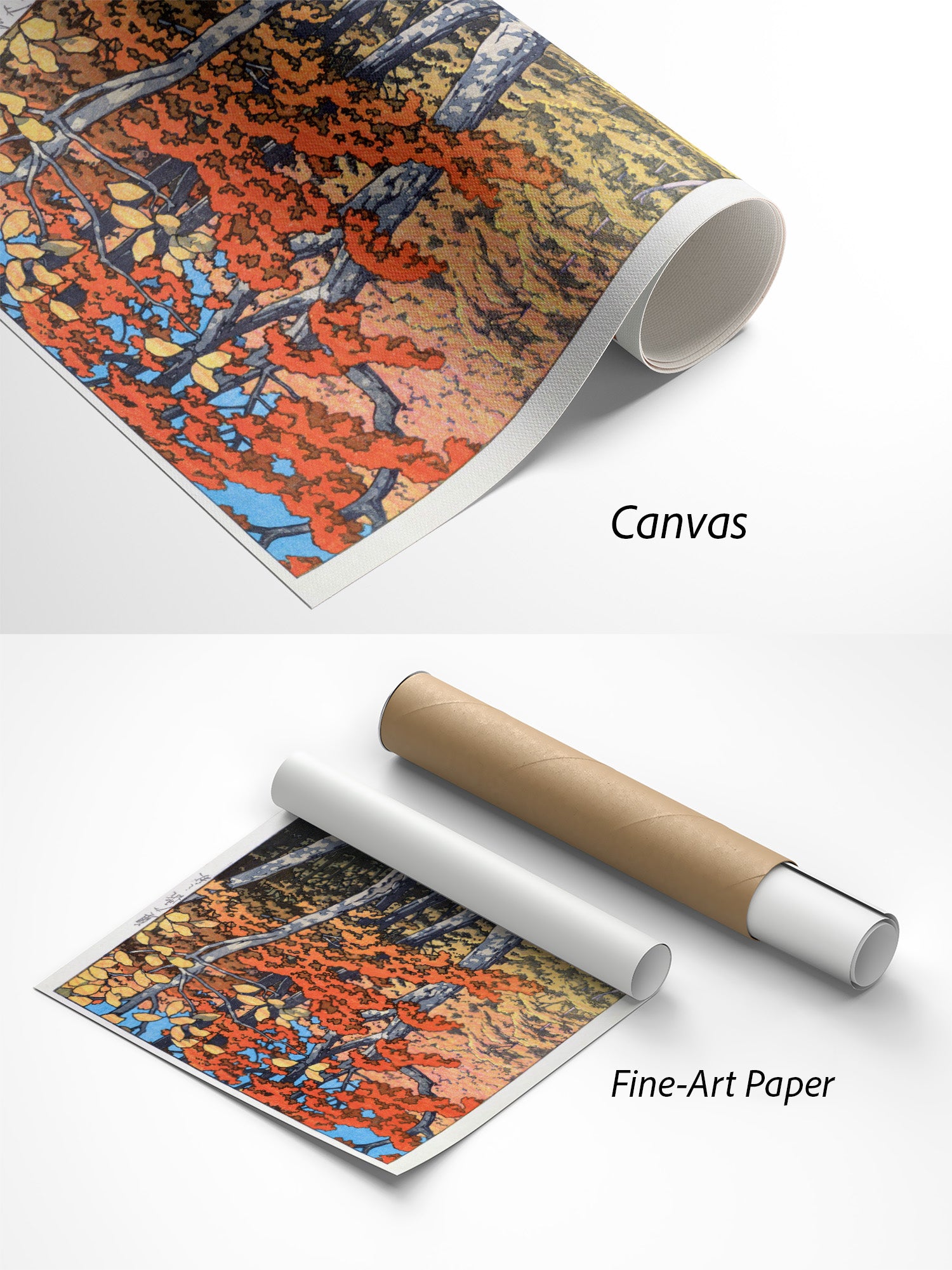 Kawase Hasui Herbst in Oirase Kunstdruck auf Canvas und Fine-Art-Papier im Materialvergleich