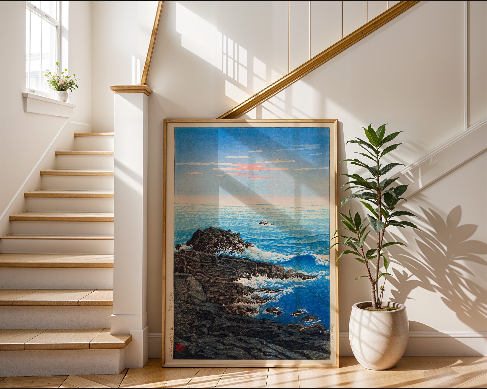 Japanisches Meer Poster gerahmt im Wohnzimmer