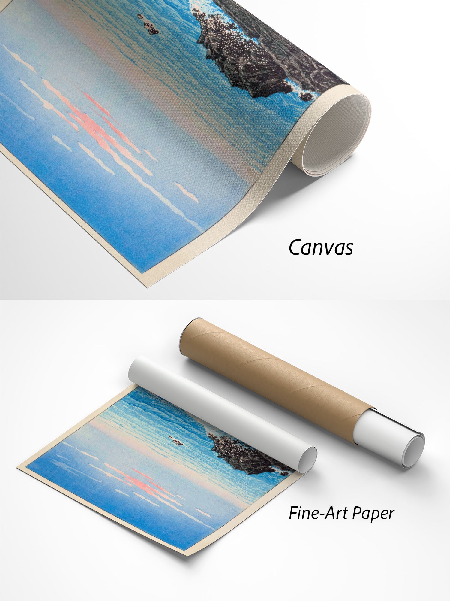 Kawase Hasui Morgen am Kap Inubo Kunstdruck auf Canvas und Fine-Art-Papier im Materialvergleich