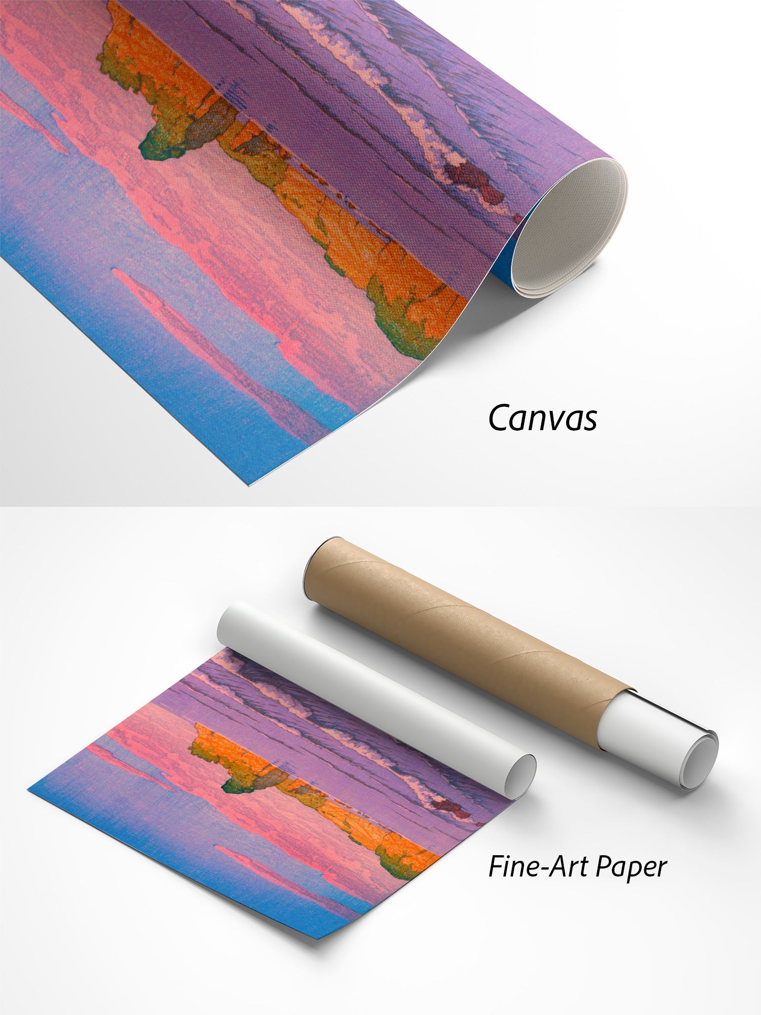 Kawase Hasui Morgenmeer bei Shiribeshi Kunstdruck auf Canvas und Fine-Art-Papier im Materialvergleich