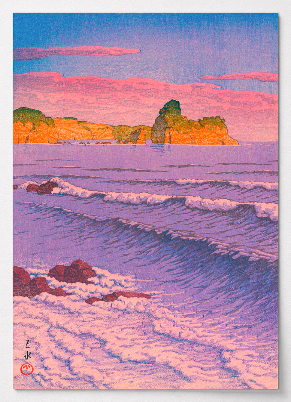 Japanisches Poster mit Küstenlandschaft im Morgenlicht von Kawase Hasui