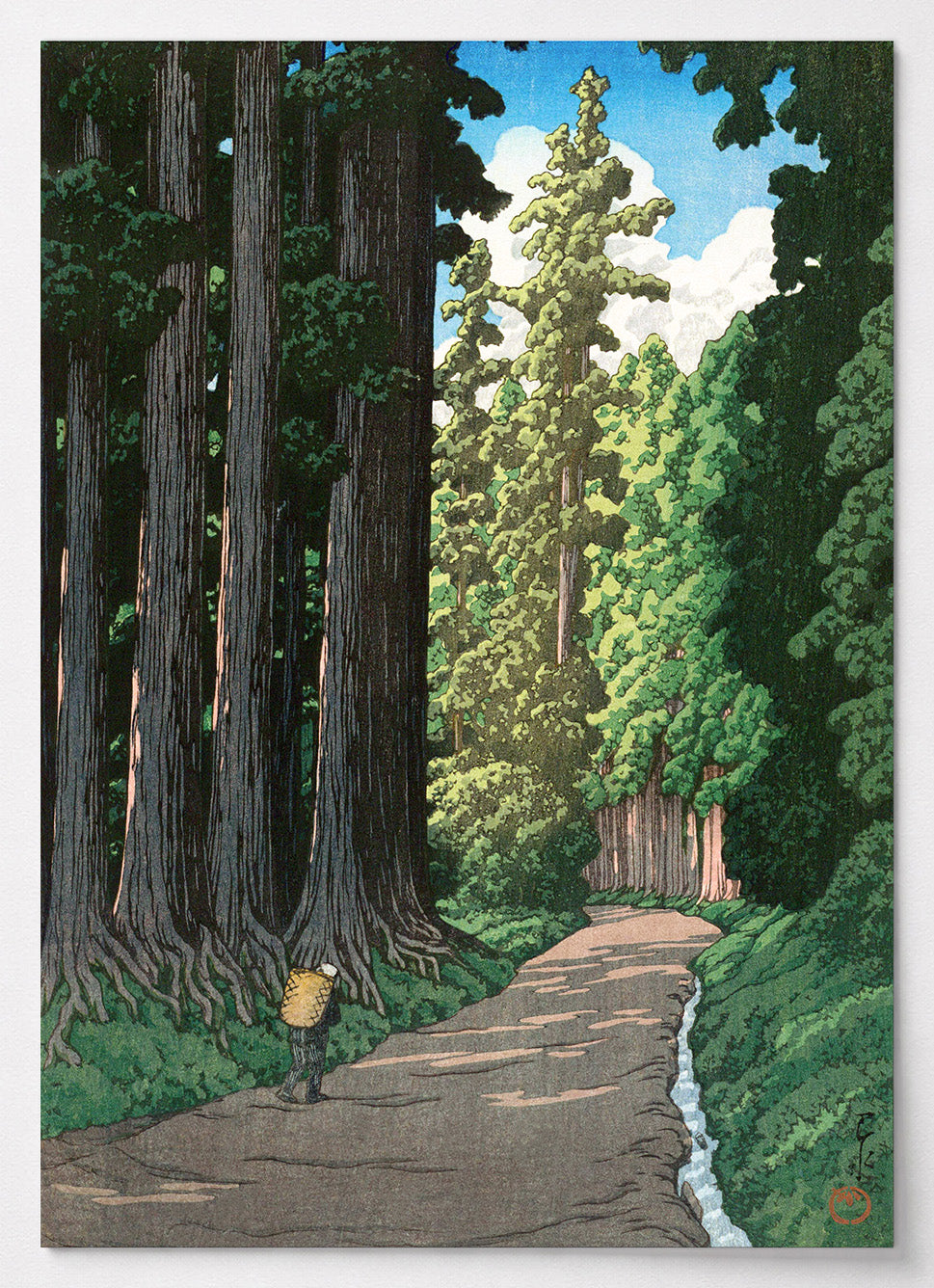 Japanisches Poster mit Zedernallee auf dem Weg nach Nikko von Kawase Hasui
