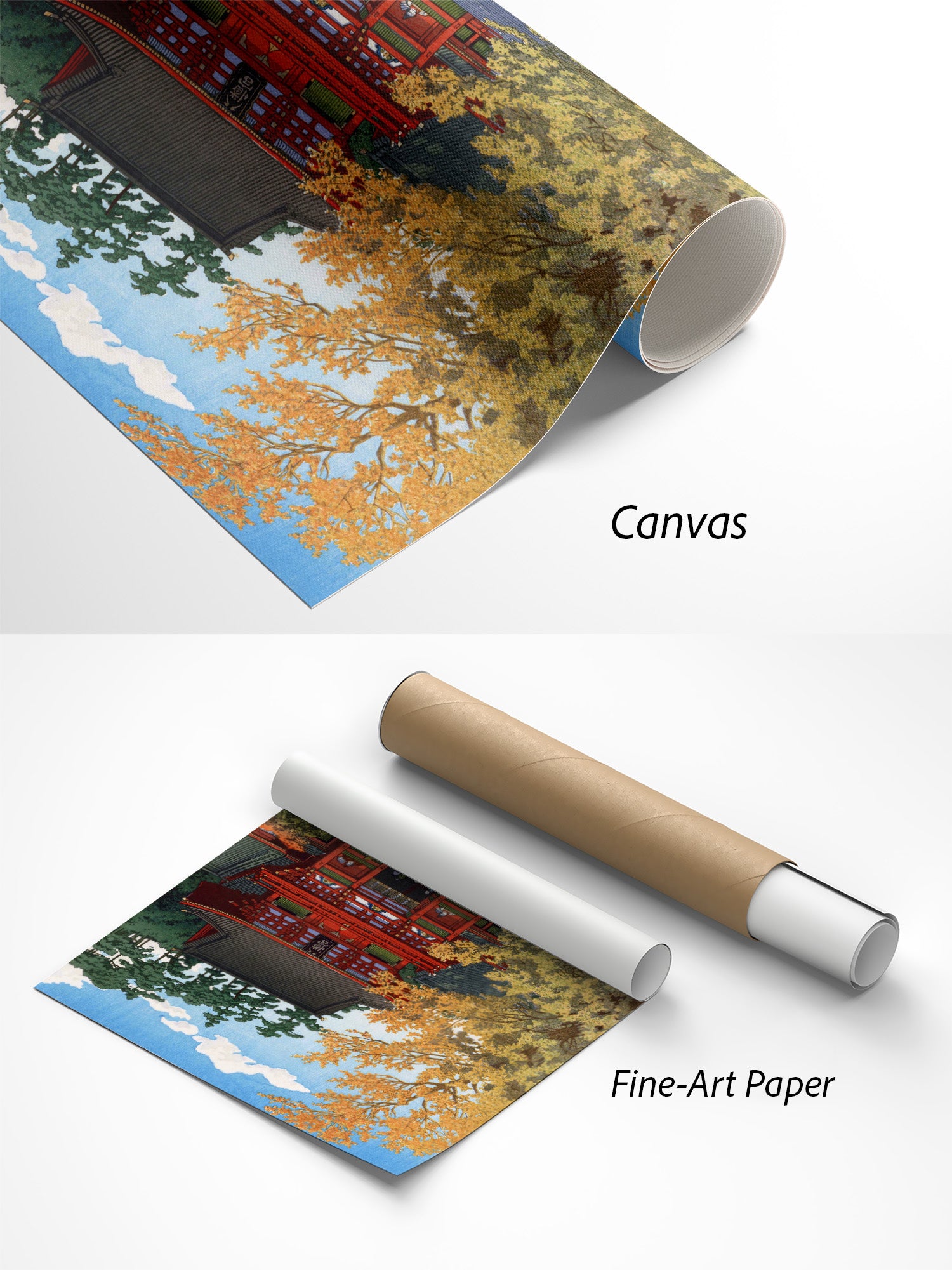 Kawase Hasui Tsurugaoka Hachimangū Kunstdruck auf Canvas und Fine-Art-Papier im Materialvergleich
