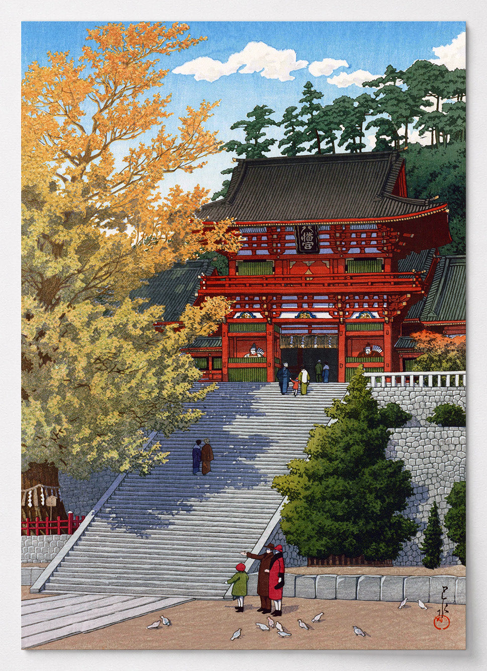 Japanisches Poster mit Tsurugaoka Hachimangū Schrein im Herbst von Kawase Hasui