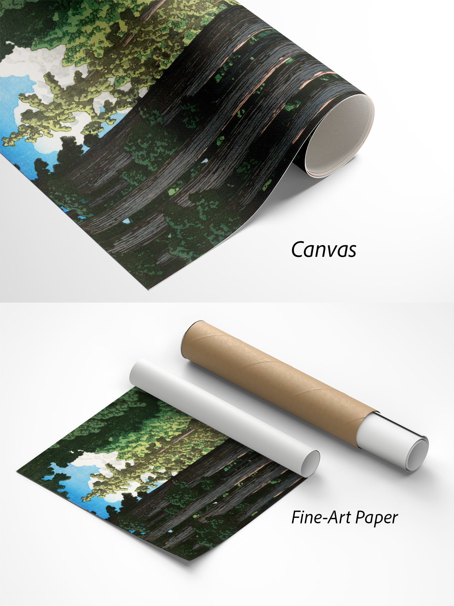 Kawase Hasui Weg nach Nikko Kunstdruck auf Canvas und Fine-Art-Papier im Materialvergleich