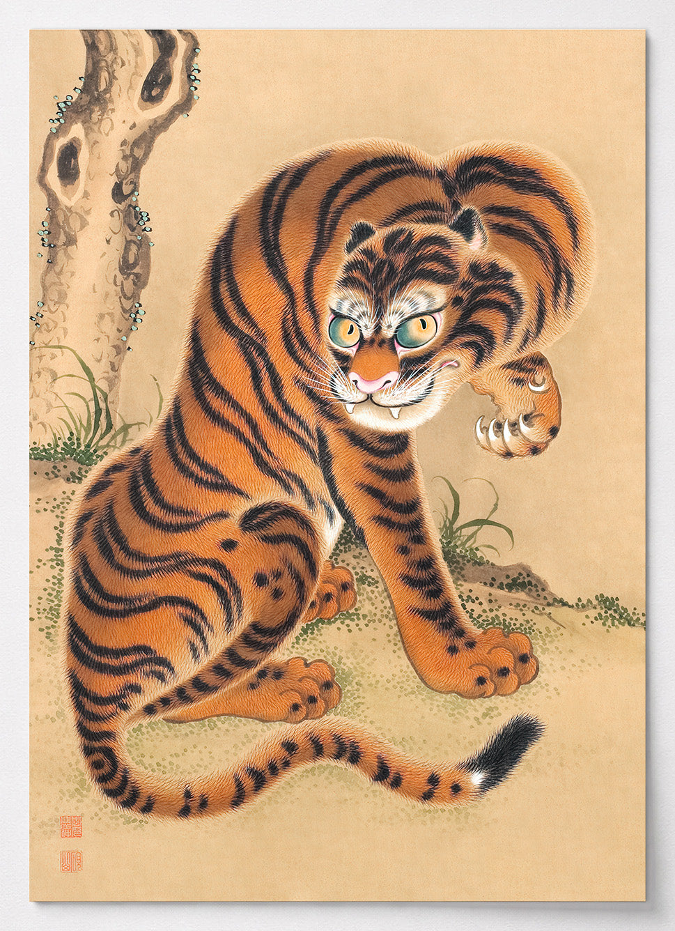 Japanisches Poster mit Tiger in verspielter Pose von Matsui Keichū