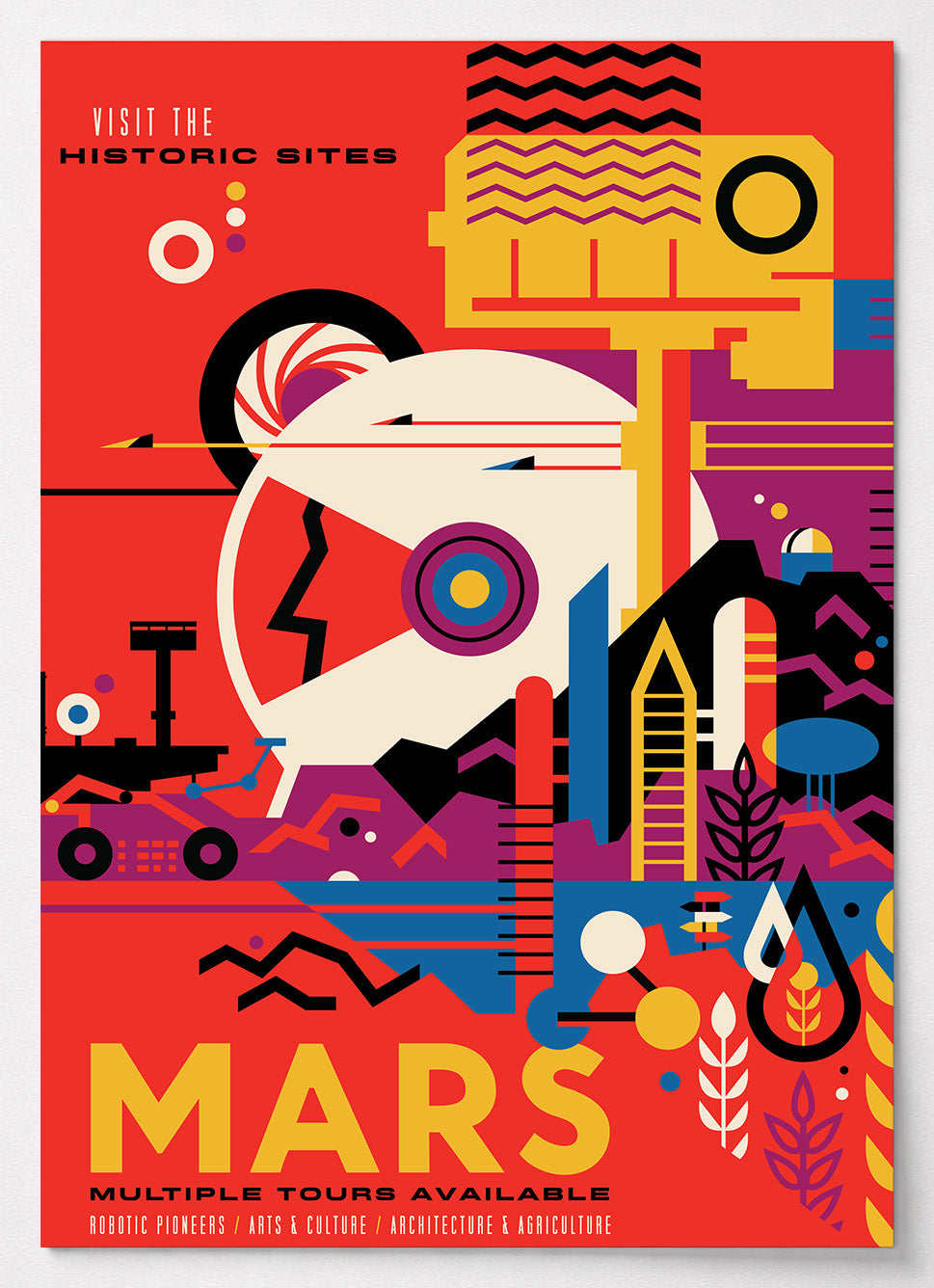 NASA Poster Mars im retro-futuristischen Reiseplakat-Stil