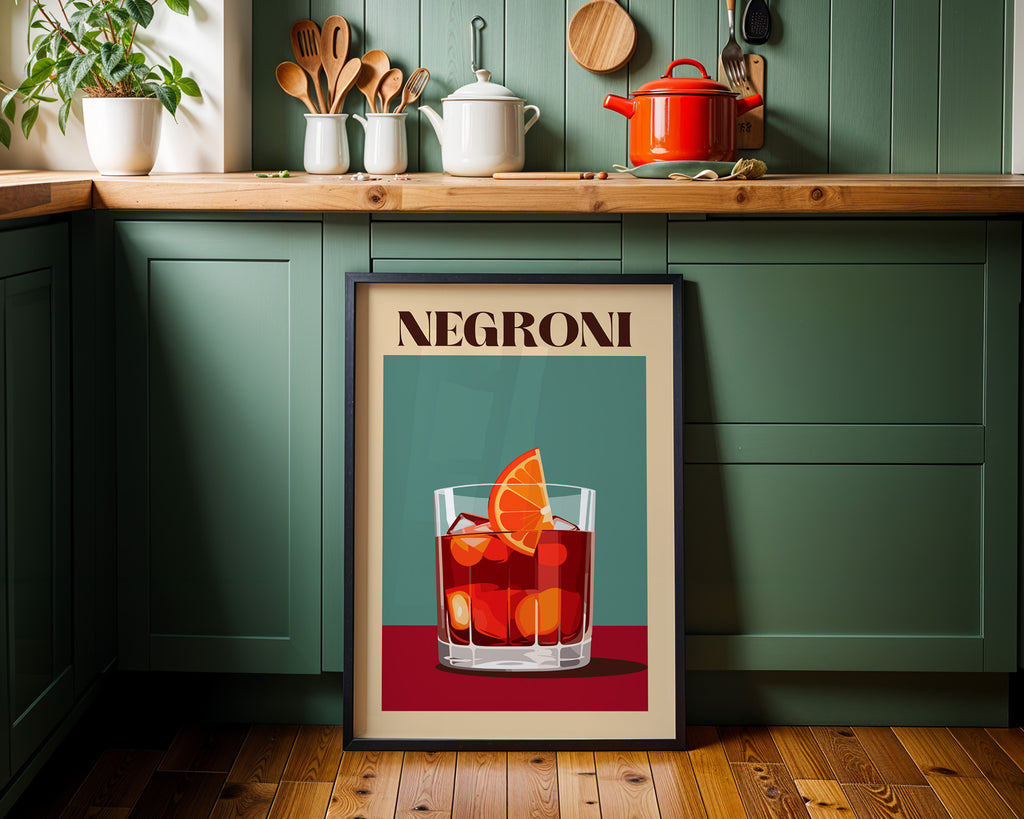 Negroni Poster gerahmt an der Hausbar