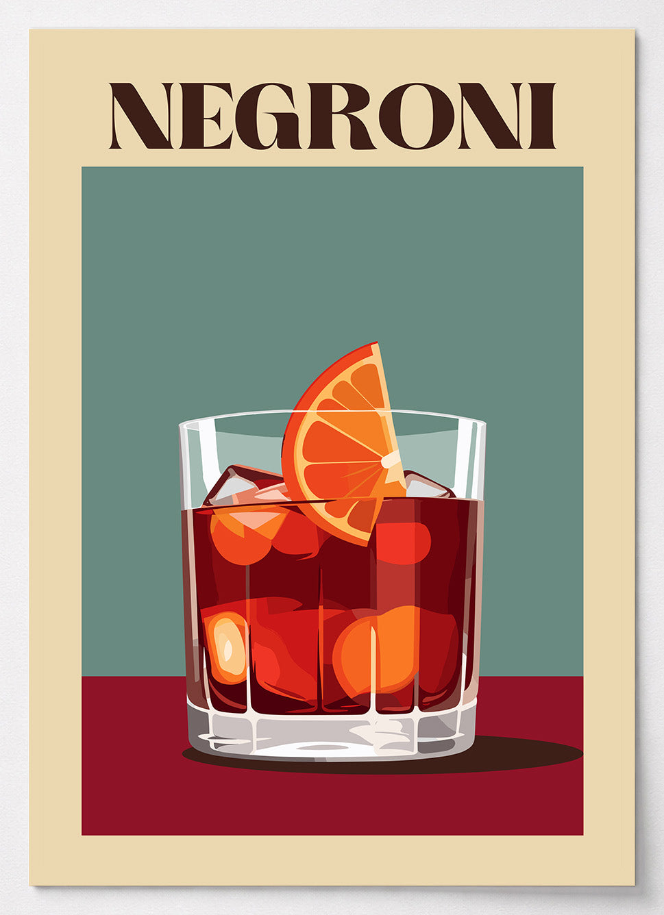 Cocktail Poster mit Negroni und Orangenscheibe im Retro-Stil