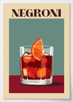 Cocktail Poster mit Negroni und Orangenscheibe im Retro-Stil