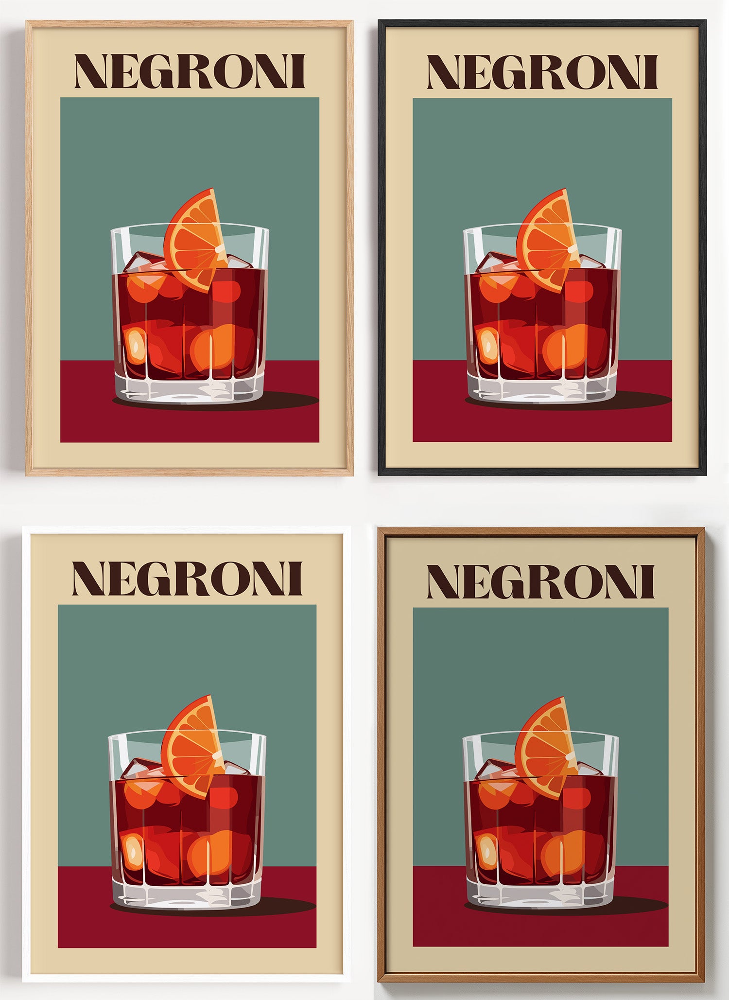 Negroni Poster Retro als Wandbild auf Papier oder Leinwand