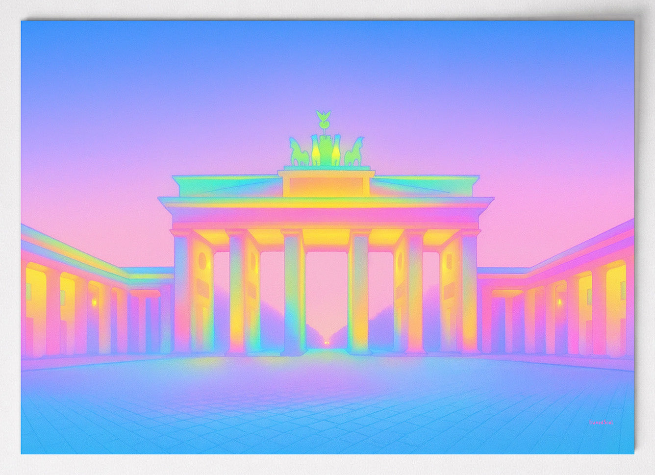Berlin Poster mit Brandenburger Tor in Neonfarben Pink, Türkis und Lila
