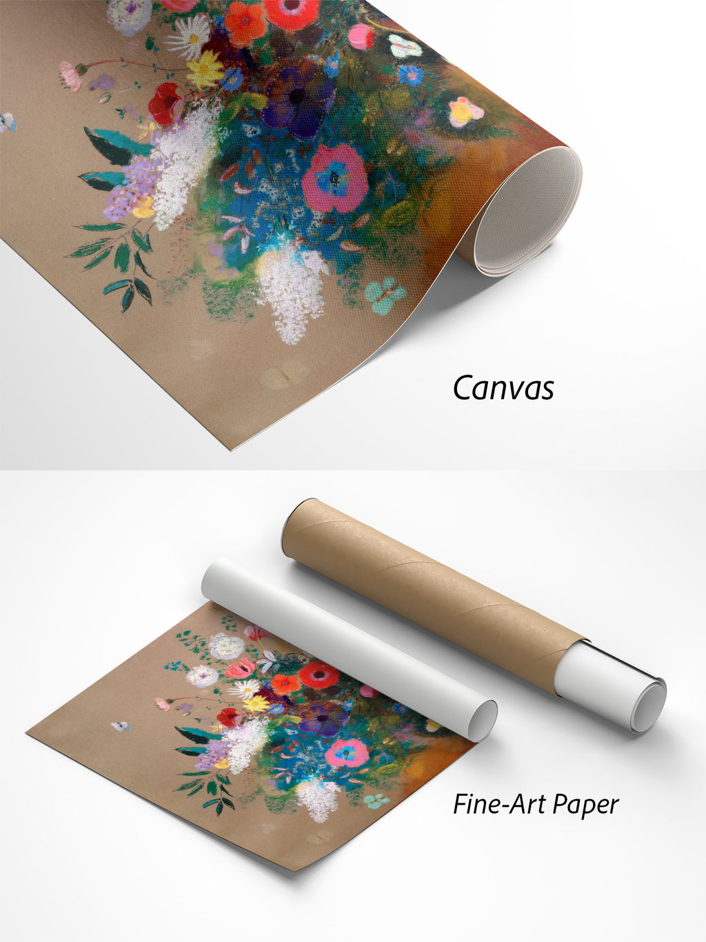 Odilon Redon Blumenstrauß Kunstdruck auf Canvas und Fine-Art-Papier im Materialvergleich