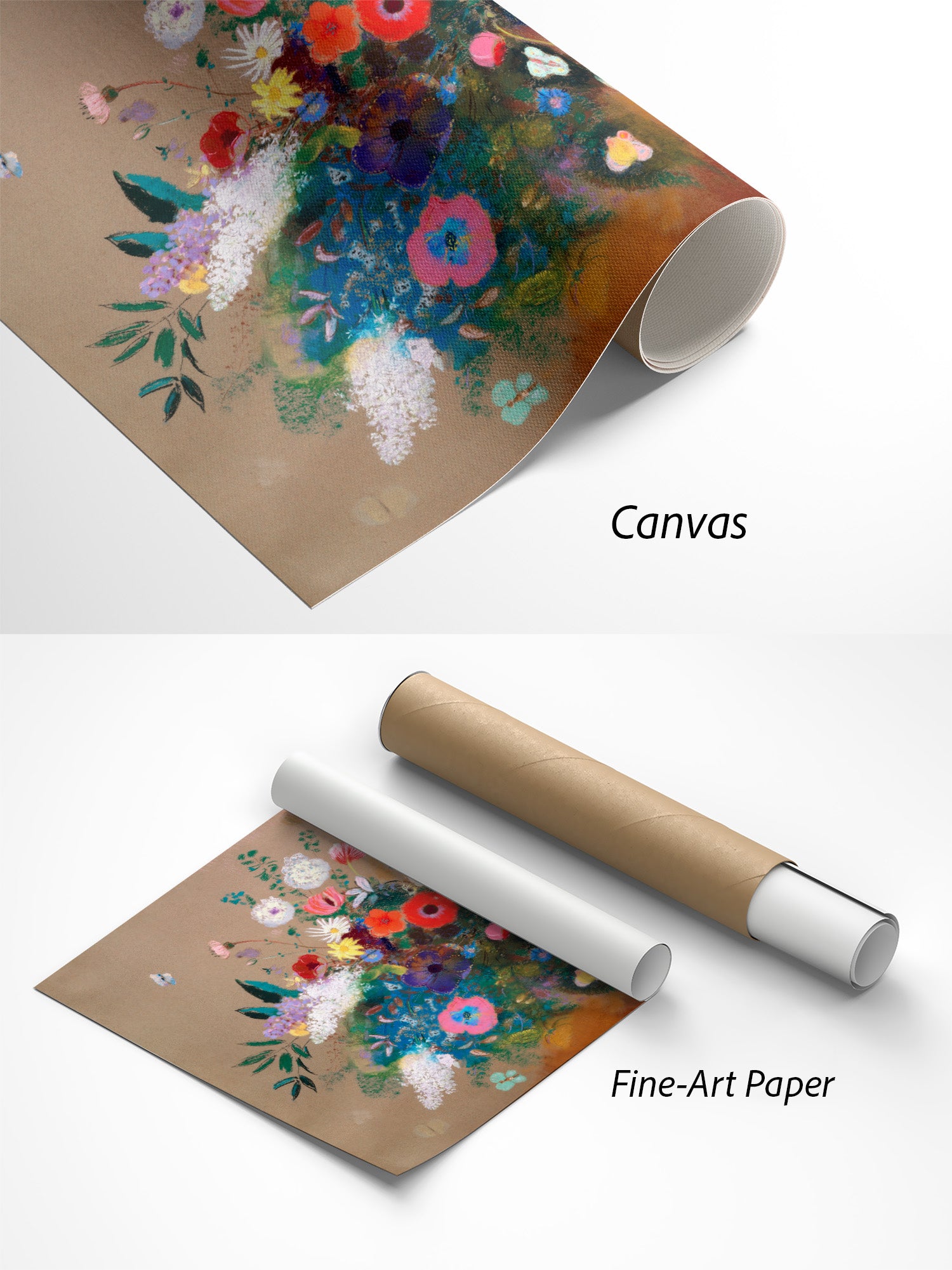 Odilon Redon Blumenstrauß Kunstdruck auf Canvas und Fine-Art-Papier im Materialvergleich
