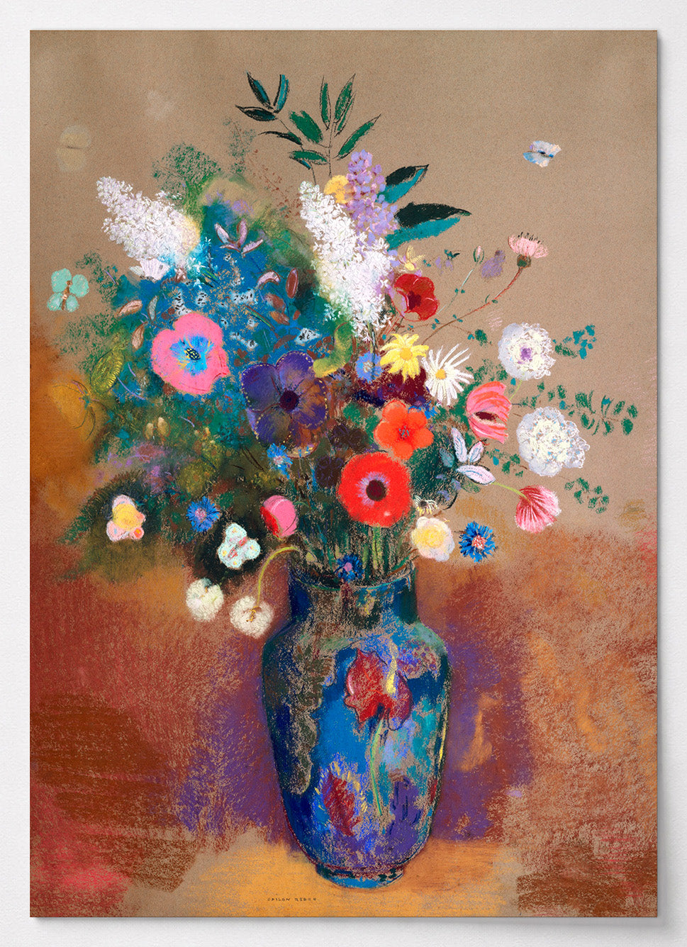 Blumen Poster von Odilon Redon mit üppigem Strauß und roten Mohnblumen