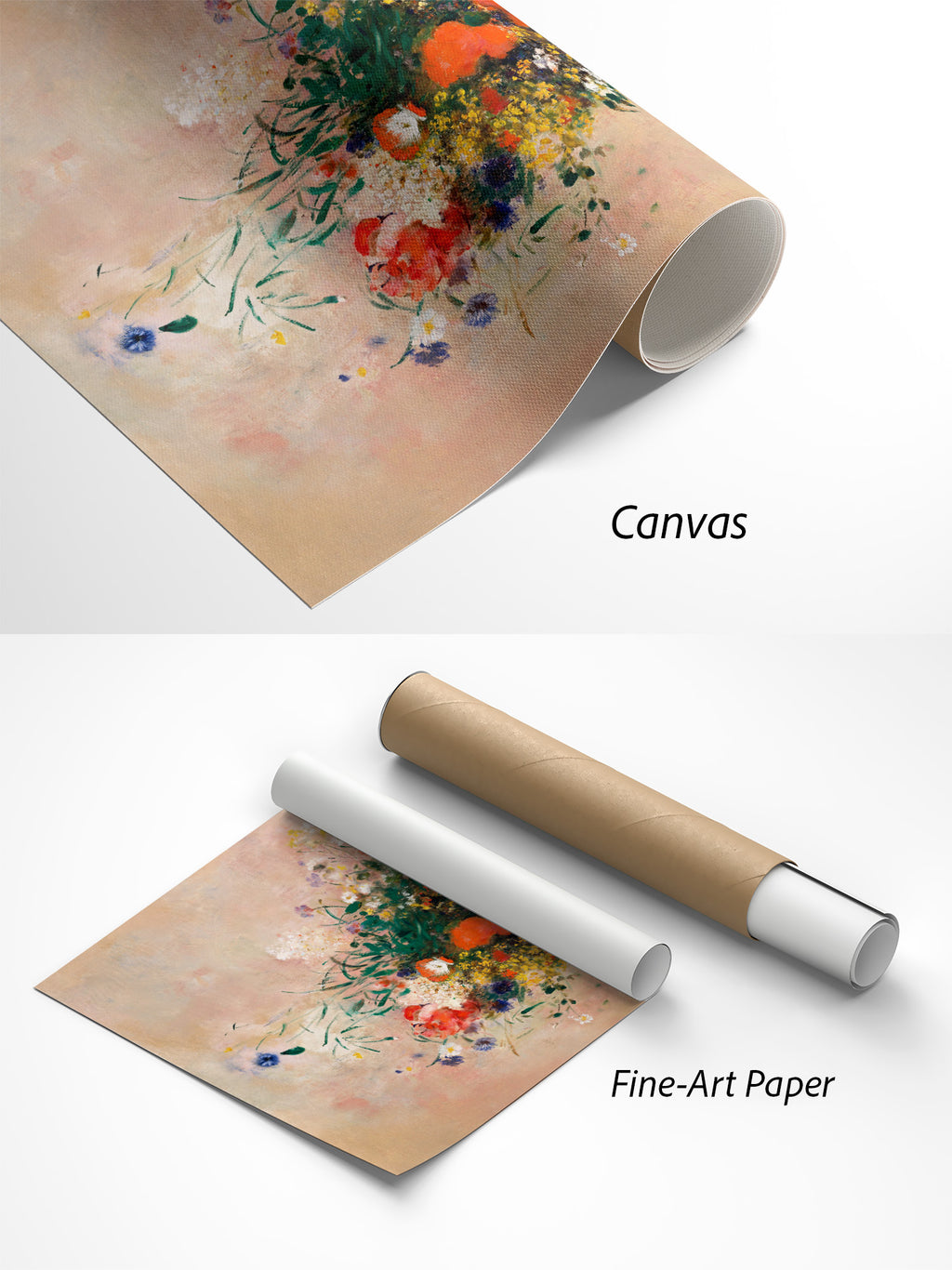 Odilon Redon Blumenvase Kunstdruck auf Canvas und Fine-Art-Papier im Materialvergleich