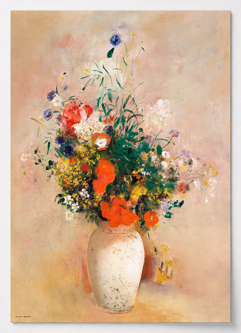 Blumen Poster von Odilon Redon mit Blumenstrauß in Vase in leuchtendem Orange