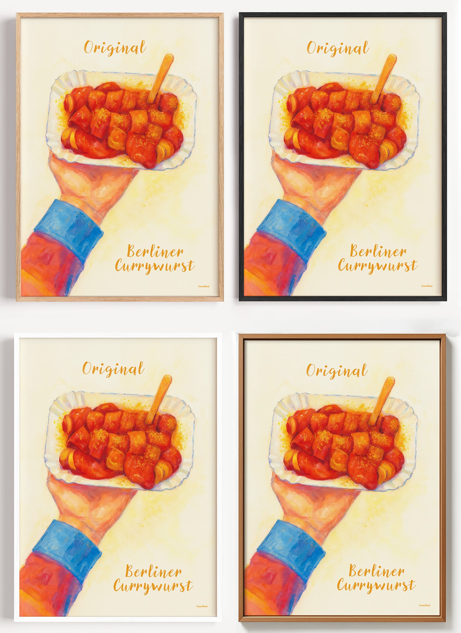 Berliner Currywurst Poster als Wandbild auf Papier oder Leinwand