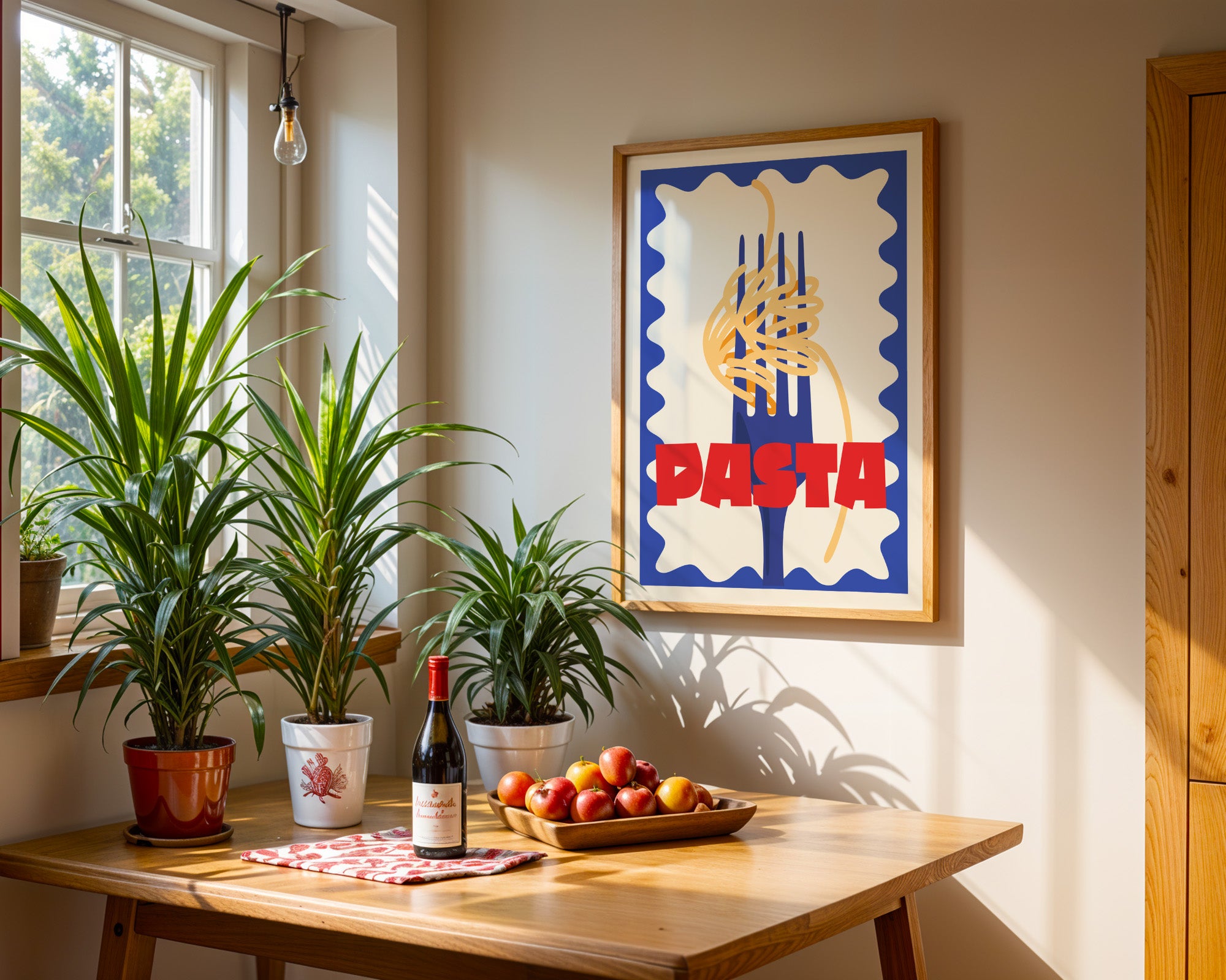 Pasta Poster gerahmt in der Küche