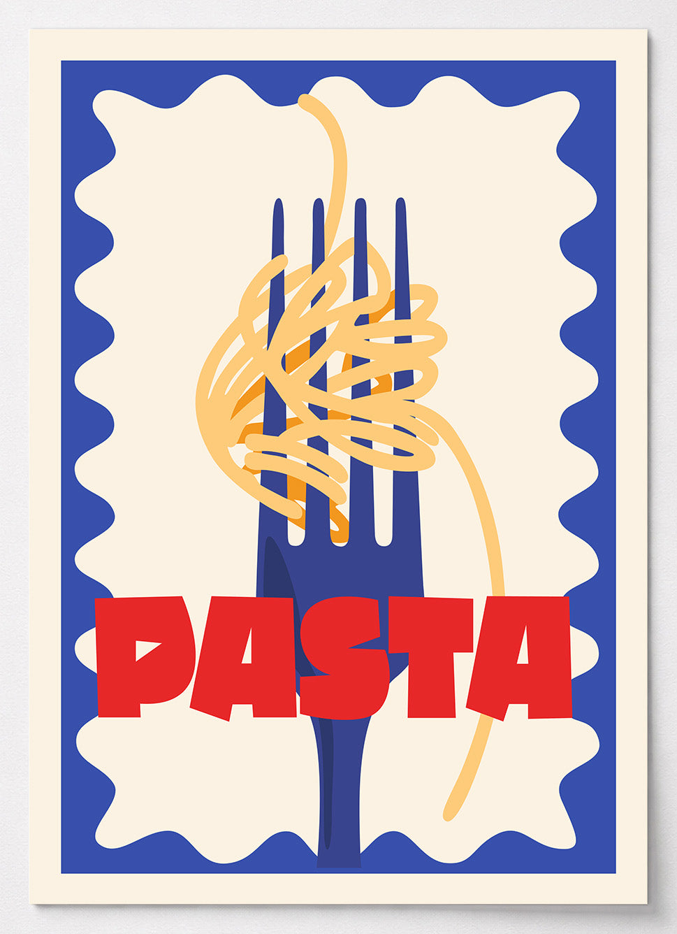 Küchen Poster mit Gabel und Spaghetti im Retro-Stil