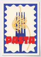 Küchen Poster mit Gabel und Spaghetti im Retro-Stil