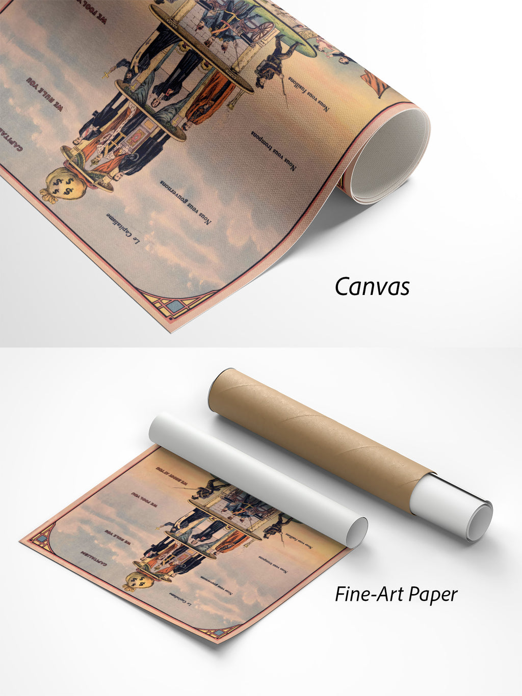 Pyramide des kapitalistischen Systems Historisches Poster auf Canvas und Fine-Art-Papier im Materialvergleich
