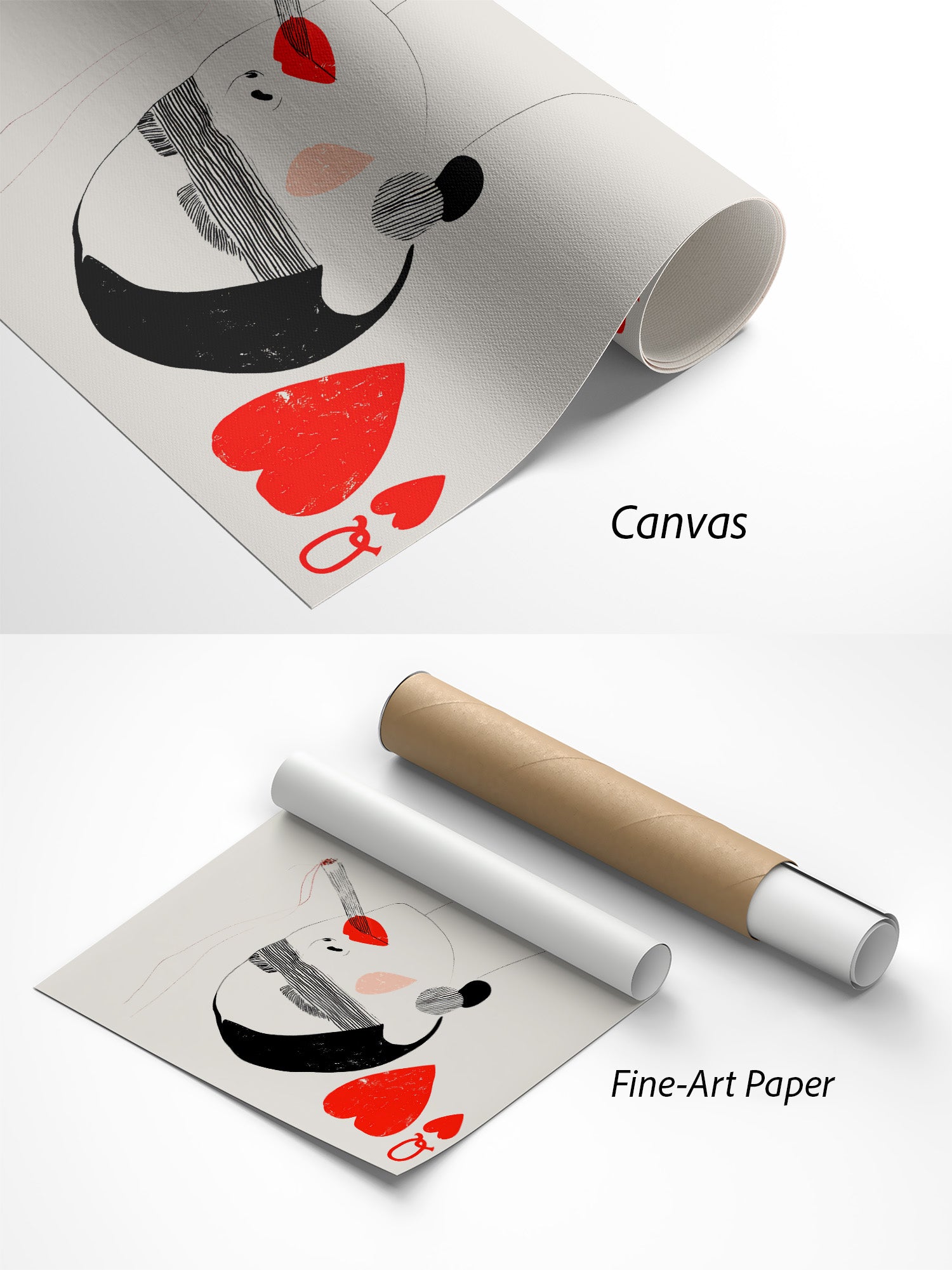 Rauch & Herzen Herzdame Poster auf Canvas und Fine-Art-Papier im Materialvergleich