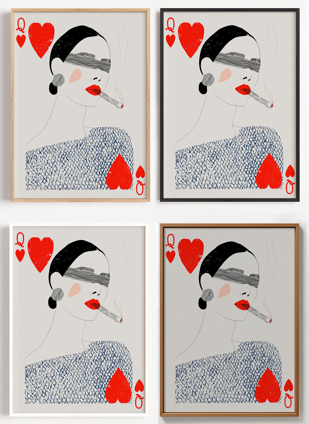 Herzdame Poster minimalistisch als Wandbild auf Papier oder Leinwand