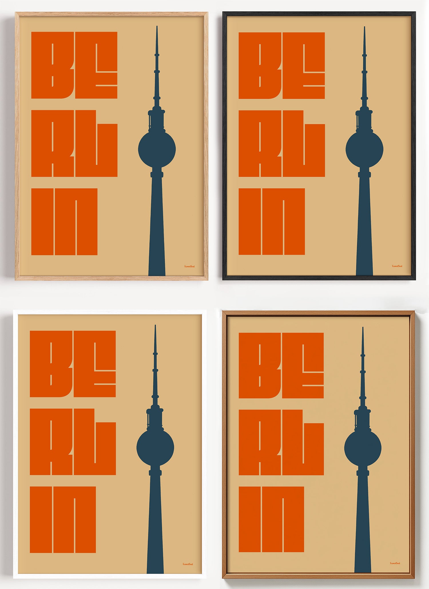 Retro Berlin Poster Fernsehturm als Wandbild auf Papier oder Leinwand
