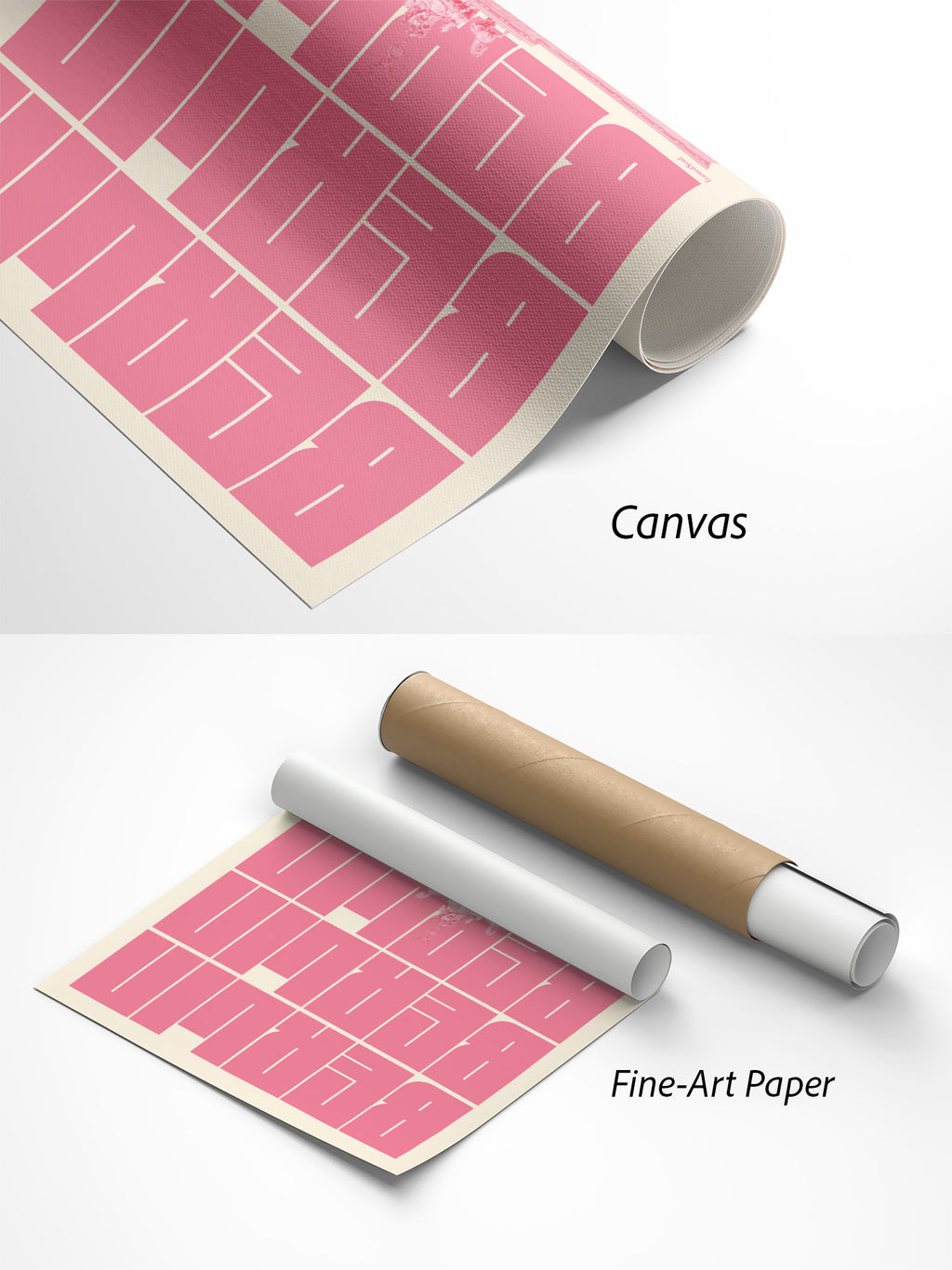 Rosa Berlin Poster auf Canvas und Fine-Art-Papier im Materialvergleich