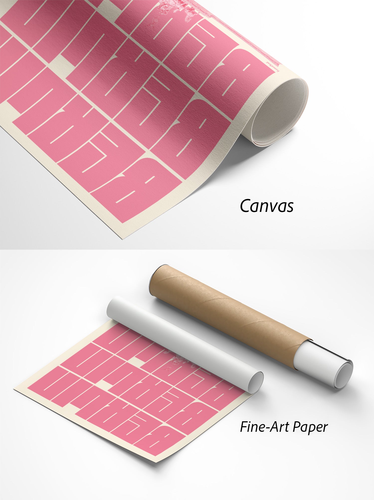 Rosa Berlin Poster auf Canvas und Fine-Art-Papier im Materialvergleich