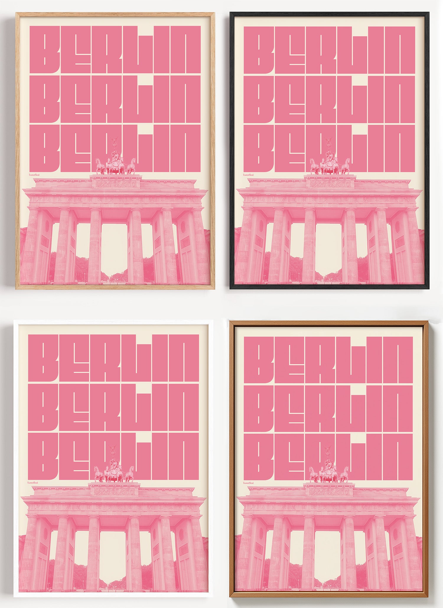 Brandenburger Tor Poster in Rosa als Wandbild auf Papier oder Leinwand