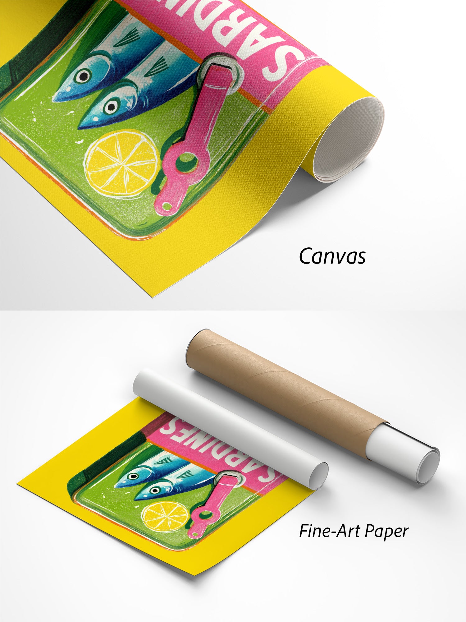 Sardinendose Sardinen Poster auf Canvas und Fine-Art-Papier im Materialvergleich