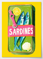 Küchen Poster mit Sardinendose im Pop-Art-Stil in Gelb und Pink