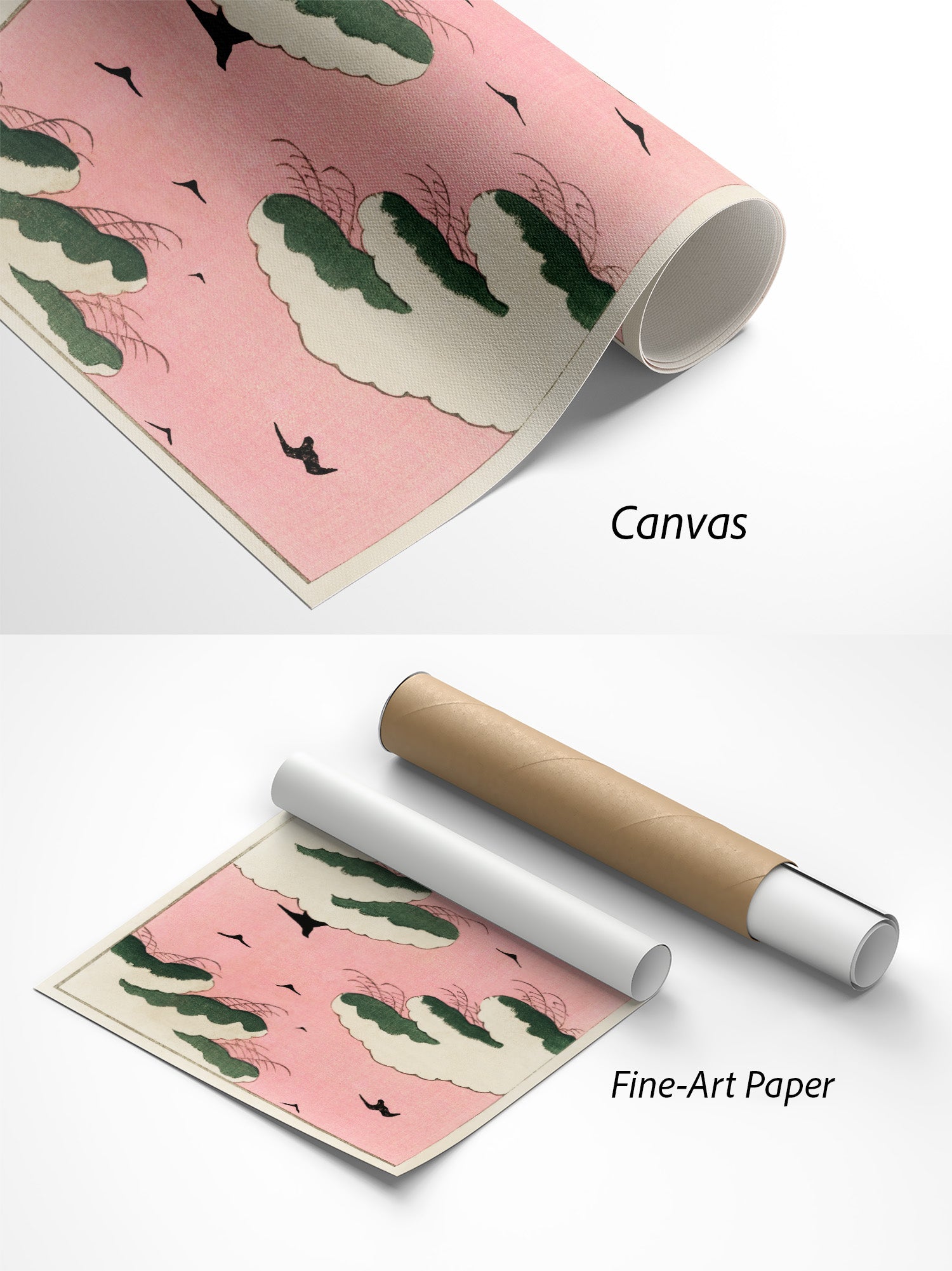 Shin Bijutsukai Rosa Himmel Kunstdruck auf Canvas und Fine-Art-Papier im Materialvergleich