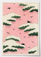 Japanisches Poster mit Kiefern vor rosafarbenem Himmel von Shin Bijutsukai