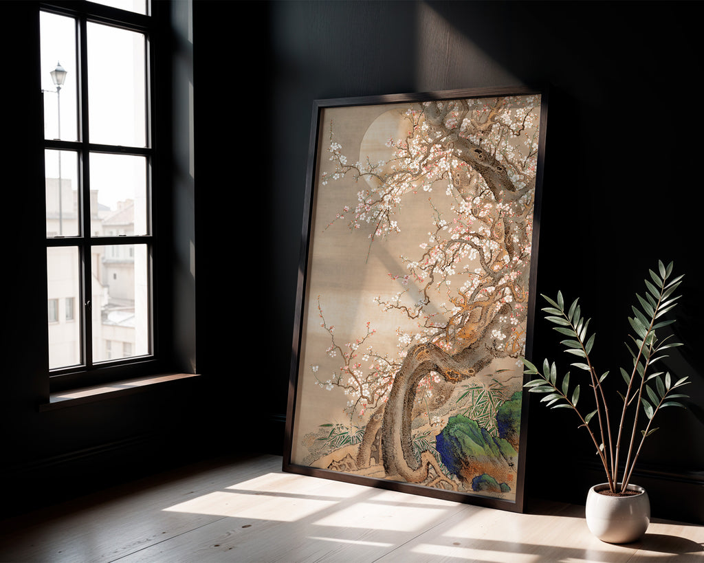 Japanisches Blüten Poster gerahmt im Schlafzimmer