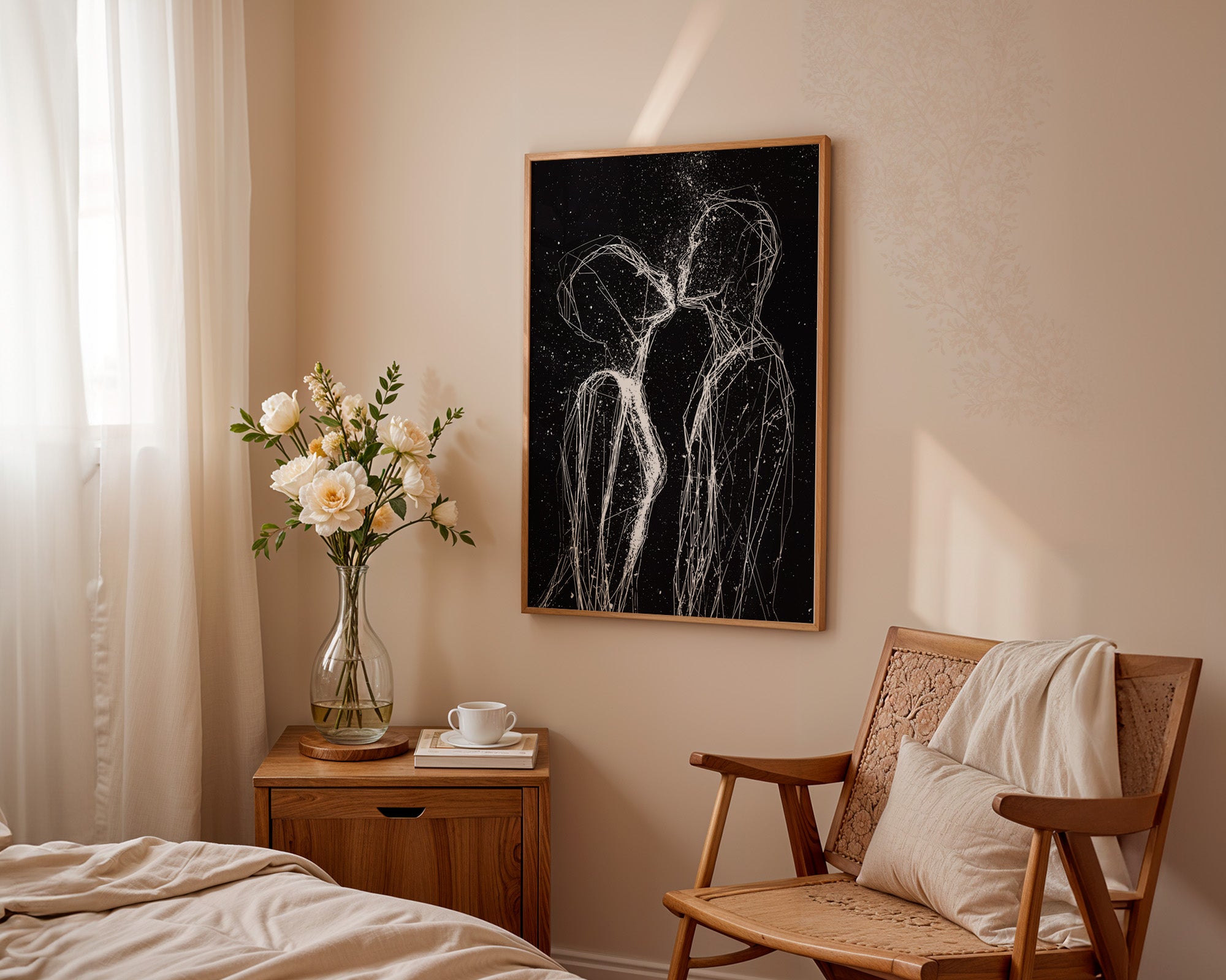 Romantisches Sternenhimmel Poster gerahmt im Schlafzimmer