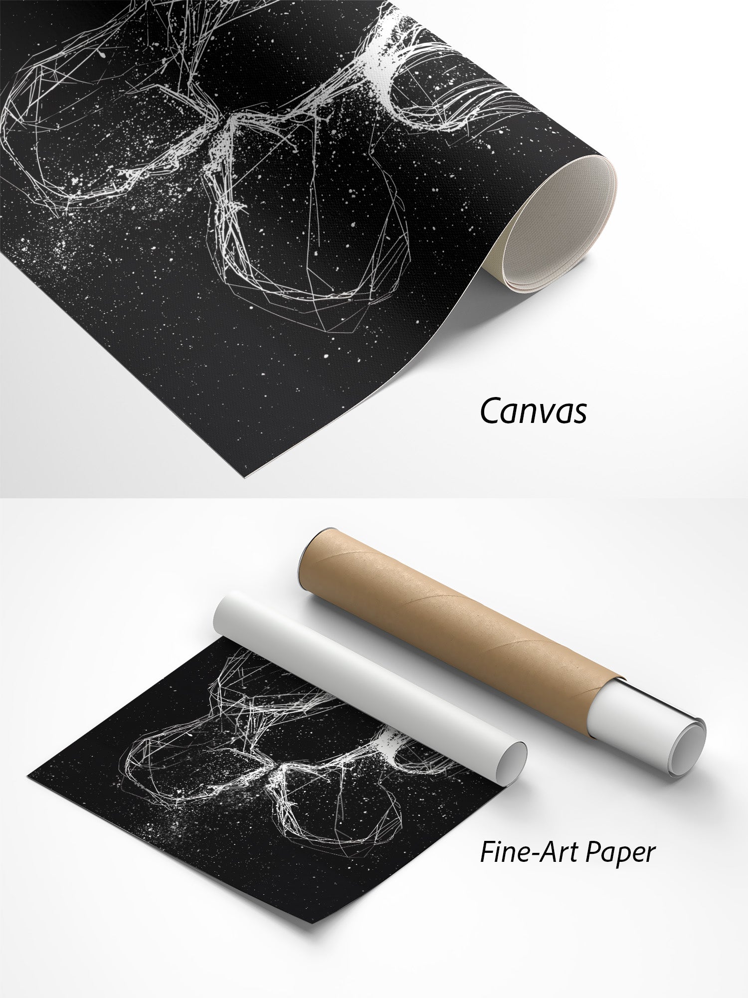 Sternenstaub-Kuss Sternenhimmel Poster auf Canvas und Fine-Art-Papier im Materialvergleich
