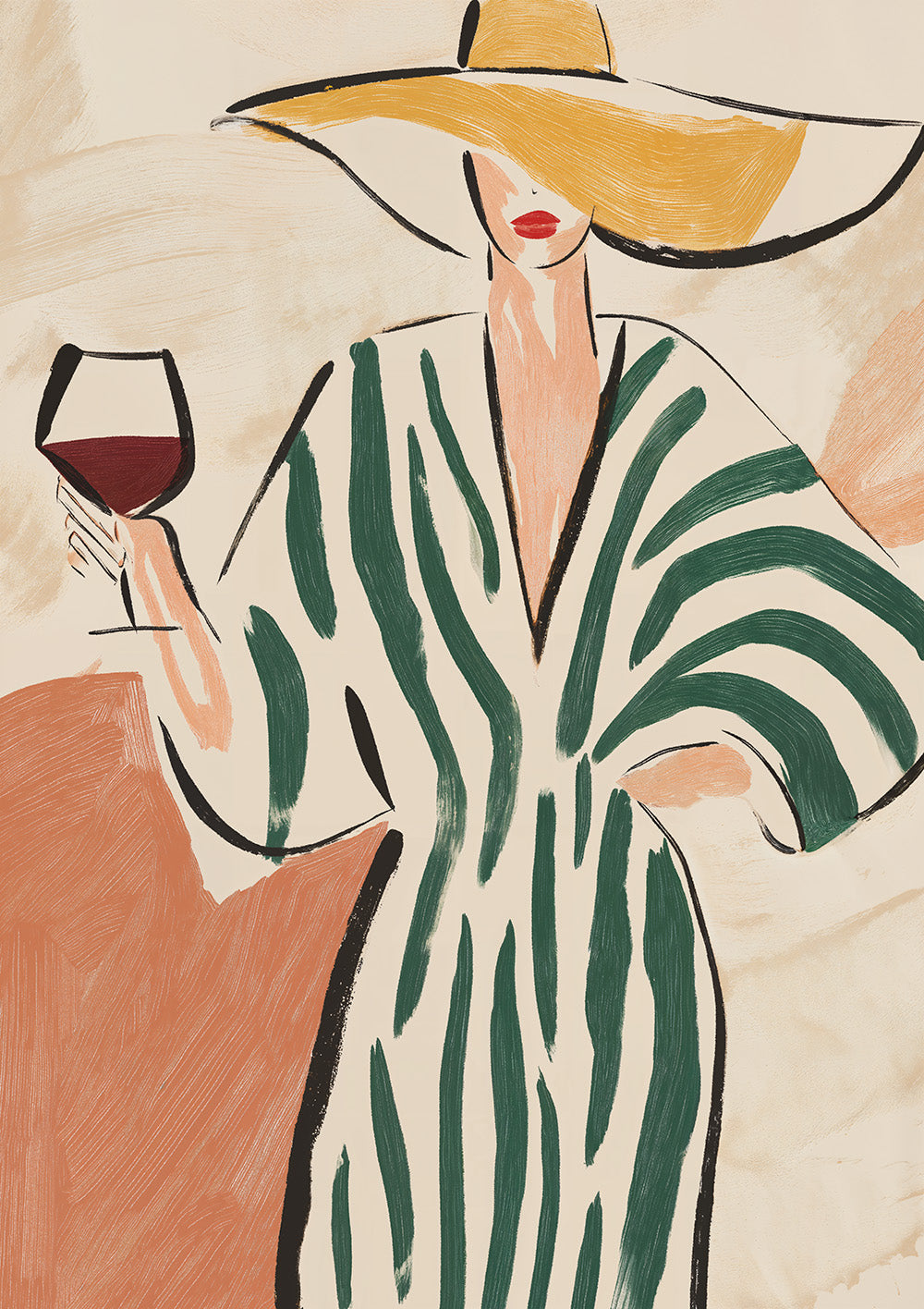 Wein Poster mit eleganter Frau und Rotweinglas als Illustration