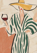 Wein Poster mit eleganter Frau und Rotweinglas als Illustration