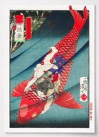 Ukiyo-e Poster mit Held auf einem Karpfen von Tsukioka Yoshitoshi