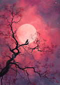 Mond Poster mit Vogel vor rosafarbenem Vollmond